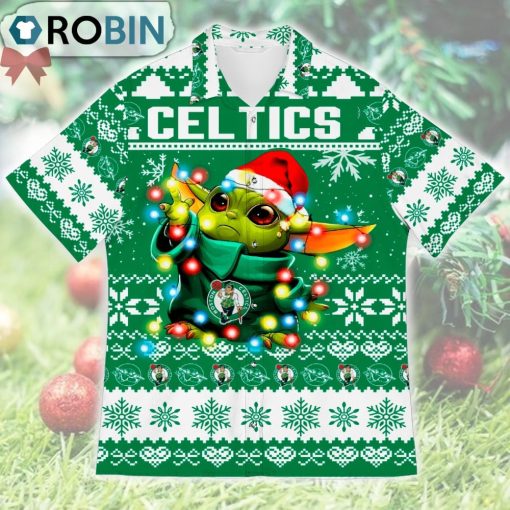 Boston Celtics Baby Yoda Star Wars Ugly Christmas Design Short Sleeve Shirt