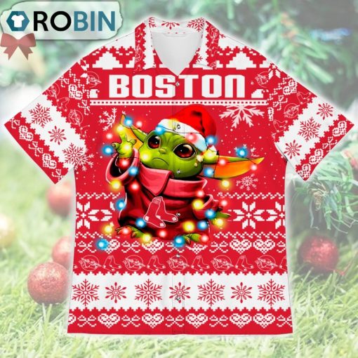 Boston Red Sox Baby Yoda Star Wars Ugly Christmas Design Short Sleeve Shirt