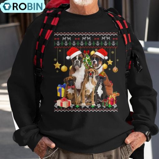 Boxer Ugly Christmas Sweater Santa Hat Ugly Christmas Sweatshirt