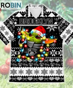 Brooklyn Nets Baby Yoda Star Wars Ugly Christmas Design Short Sleeve Shirt