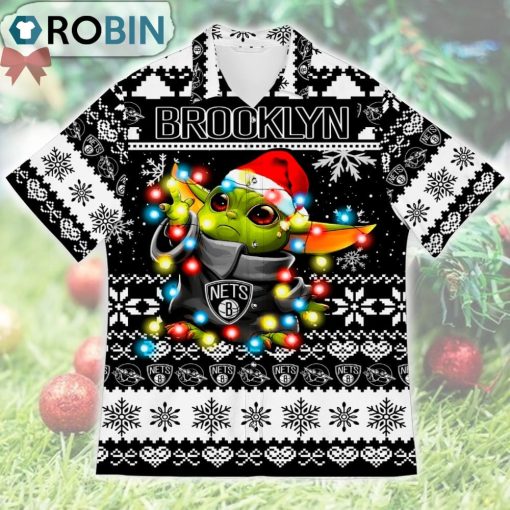 Brooklyn Nets Baby Yoda Star Wars Ugly Christmas Design Short Sleeve Shirt