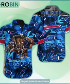Buffalo Bills Tropical Leaf Mascot 3D Printed Summer Hawaiian Shirt Buffalo Bills Tropical Leaf Mascot 3D Printed Summer Hawaiian Shirt