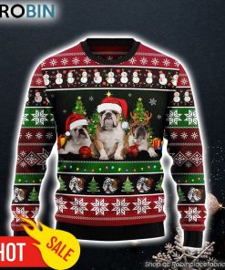 Bulldog Group Beauty Snowman All Over Print Pattern Ugly Christmas Sweater Dog Memorial Gift