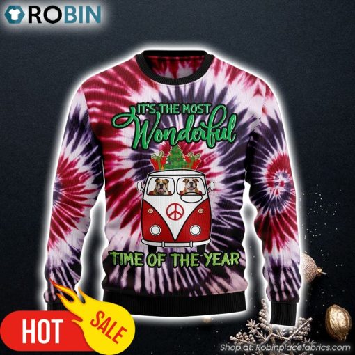 Bulldog Tie Dye Ugly Christmas Sweater Lover Xmas Sweater Gift Dog Memorial Gift