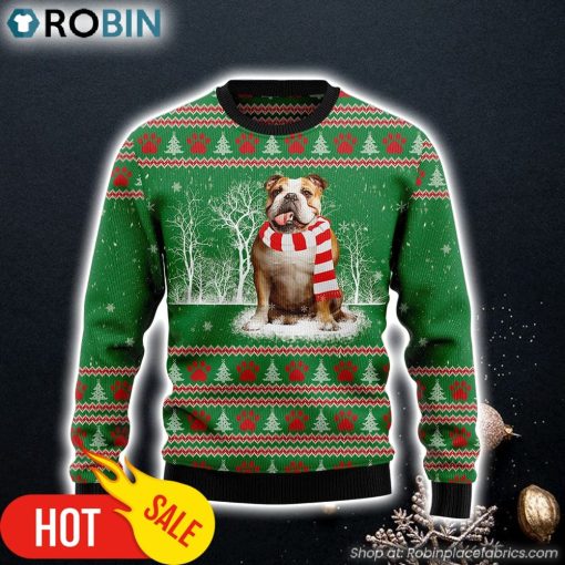 Bulldog Winter Tree Dog Lover Funny Family Ugly Christmas Sweater