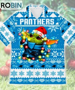 Carolina Panthers Baby Yoda Star Wars Ugly Christmas Design Short Sleeve Shirt