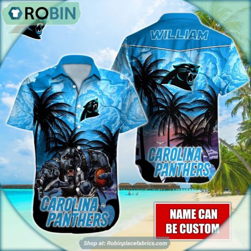 Carolina Panthers Mascot Palm Tree NFL Hawaiian Shirt