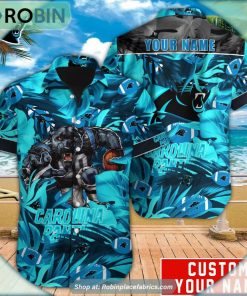 Carolina Panthers Tropical Leaf Mascot 3D Printed Summer Hawaiian Shirt