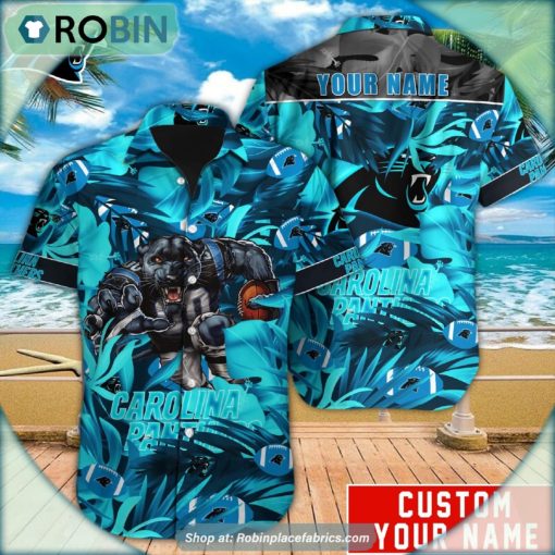 Carolina Panthers Tropical Leaf Mascot 3D Printed Summer Hawaiian Shirt