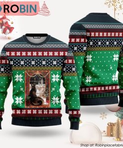 Cat Christmas Snow Window Ugly Christmas Sweater