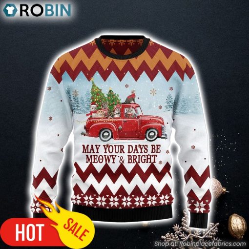 Cat Red Truck Ugly Christmas Sweater Lover Xmas Sweater Gift Dog Memorial Gift