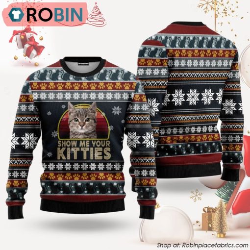 Cat Show Me Your Kitties Ugly Christmas Sweater