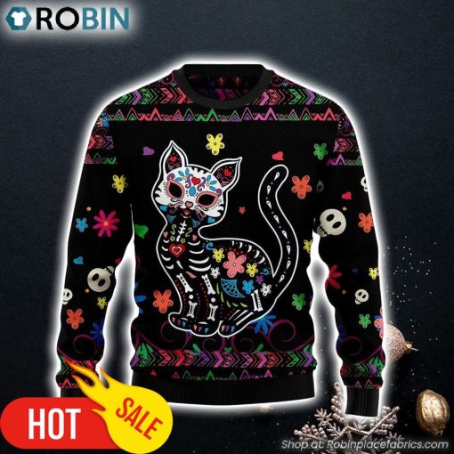 Cat Sugar Skull Ugly Christmas Sweater Lover Xmas Sweater Gift Dog Memorial Gift