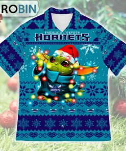 Charlotte Hornets Baby Yoda Star Wars Ugly Christmas Design Short Sleeve Shirt