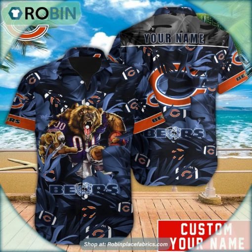 Chicago Bears Tropical Leaf Mascot 3D Printed Summer Hawaiian Shirt
