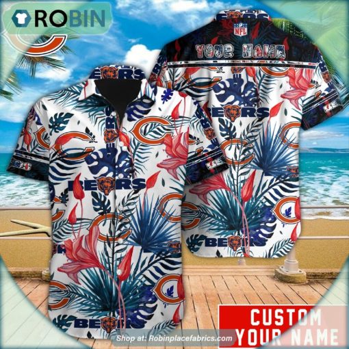 Chicago Bears Tropical Leaf Pattern Hawaiian Shirt