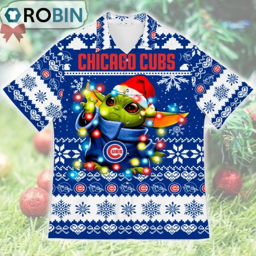 Chicago Cubs Baby Yoda Star Wars Ugly Christmas Design Short Sleeve Shirt