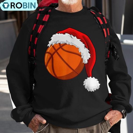 Christmas Basketball Ball Santa Hat Boys Sport Xmas Ugly Christmas Sweatshirt