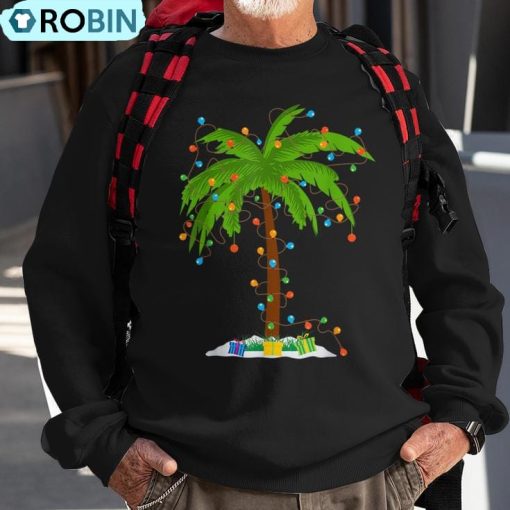Christmas Beach Palm Tree With Xmas Lights Tropical Santa Ugly Christmas Sweatshirt