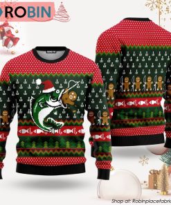 Christmas Fishing Green Red Ugly Christmas Sweater