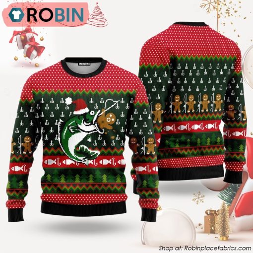 Christmas Fishing Green Red Ugly Christmas Sweater