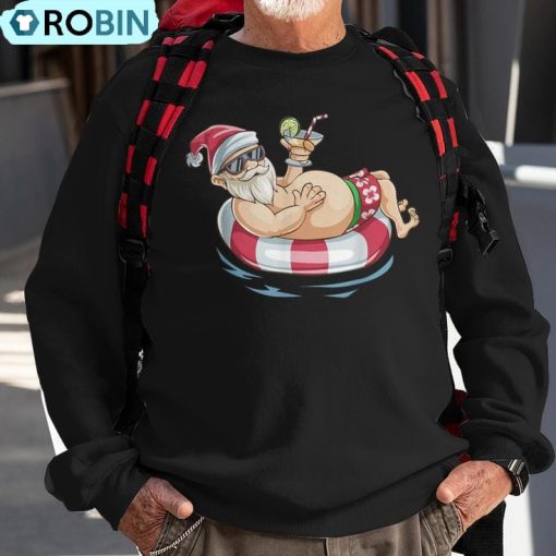 Christmas In July T Hawaiian Santa Floatie Summer Ugly Christmas Sweatshirt