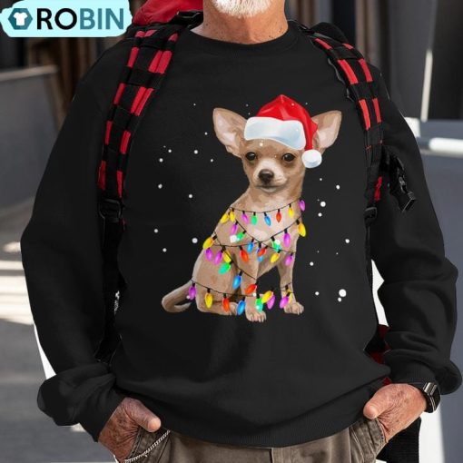 Christmas Lights Chihuahua With Santa Hat Pajamas Ugly Christmas Sweatshirt
