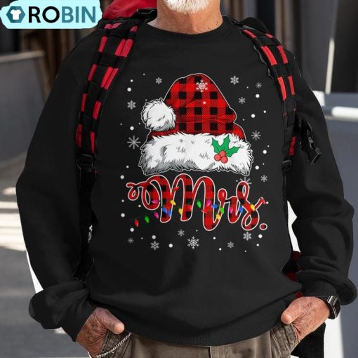 Christmas Mr And Mrs Claus Matching Pajamas Plaid Couples Ugly Christmas Sweatshirt