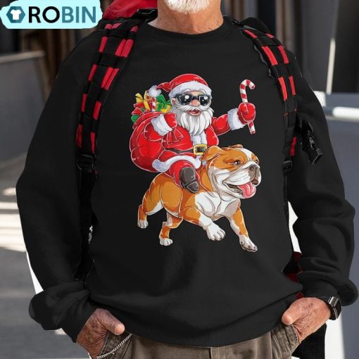 Christmas Santa Claus Riding English Bulldog Xmas Boys Dog Ugly Christmas Sweatshirt