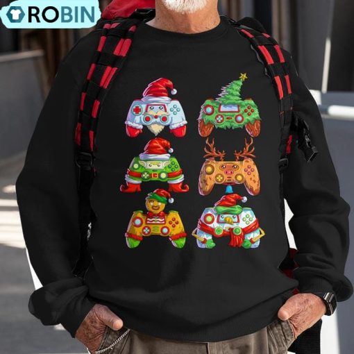 Christmas Video Game Controller Santa Hat Christmas Gamer Ugly Christmas Sweatshirt