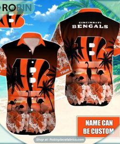 Cincinnati Bengals Flamingo Tropical Leaf Pattern Hawaiian Shirt Cincinnati Bengals Flamingo Tropical Leaf Pattern Hawaiian Shirt