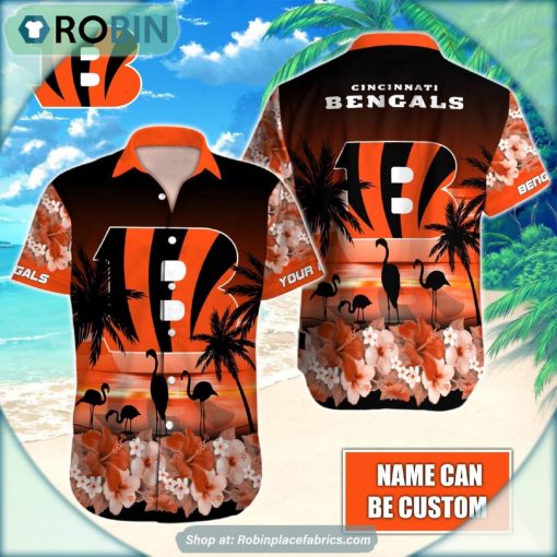 Cincinnati Bengals Flamingo Tropical Leaf Pattern Hawaiian Shirt