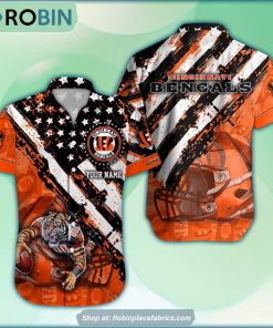 Cincinnati Bengals Mascot American Flag NFL Hawaiian Shirt Cincinnati Bengals Mascot American Flag NFL Hawaiian Shirt