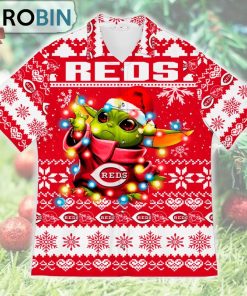 Cincinnati Reds Baby Yoda Star Wars Ugly Christmas Design Short Sleeve Shirt