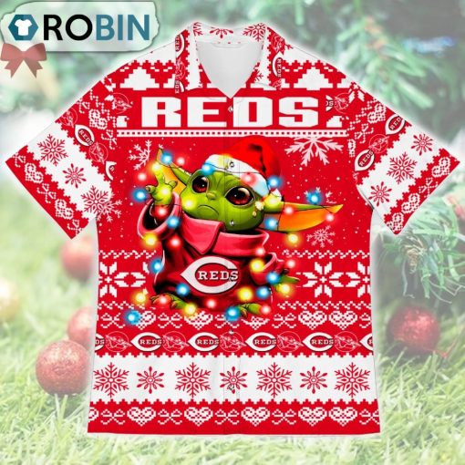 Cincinnati Reds Baby Yoda Star Wars Ugly Christmas Design Short Sleeve Shirt