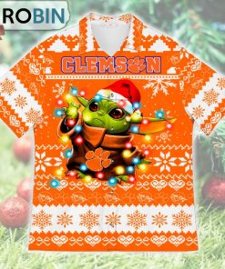 Clemson Tigers Baby Yoda Star Wars Ugly Christmas Design Short Sleeve Shirt