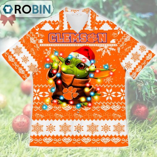 Clemson Tigers Baby Yoda Star Wars Ugly Christmas Design Short Sleeve Shirt