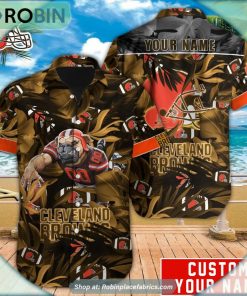 Cleveland Browns Tropical Leaf Mascot 3D Printed Summer Hawaiian Shirt Cleveland Browns Tropical Leaf Mascot 3D Printed Summer Hawaiian Shirt