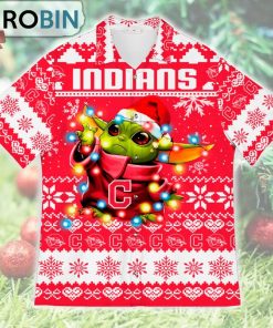 Cleveland Indians Baby Yoda Star Wars Ugly Christmas Design Short Sleeve Shirt