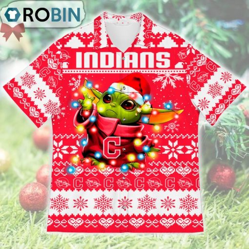 Cleveland Indians Baby Yoda Star Wars Ugly Christmas Design Short Sleeve Shirt