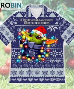 Colorado Rockies Baby Yoda Star Wars Ugly Christmas Design Short Sleeve Shirt