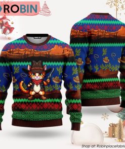 Cool Cat Cowboy Ugly Christmas Sweater