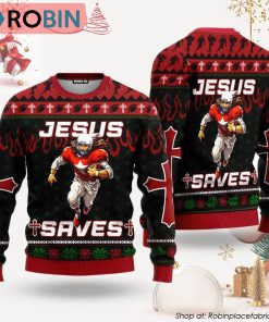 Cool Jesus American Football Team Red Ugly Christmas Sweater