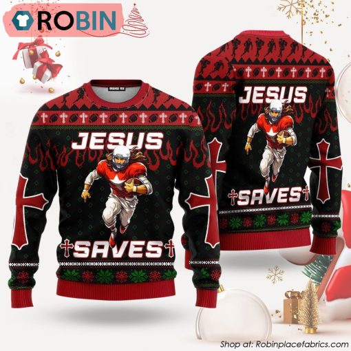 Cool Jesus American Football Team Red Ugly Christmas Sweater