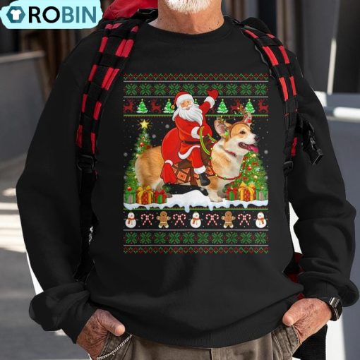 Corgi Dog Lover Ugly Santa Riding Corgi Christmas Ugly Christmas Sweatshirt