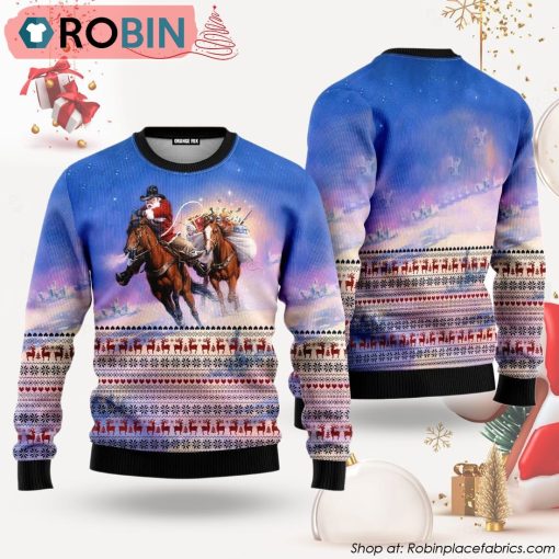 Cowboy Santa Claus Ugly Christmas Sweater