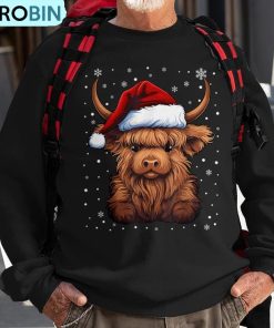 cute-highland-cow-christmas-santa-hat-xmas-pajama-ugly-christmas-sweatshirt-1