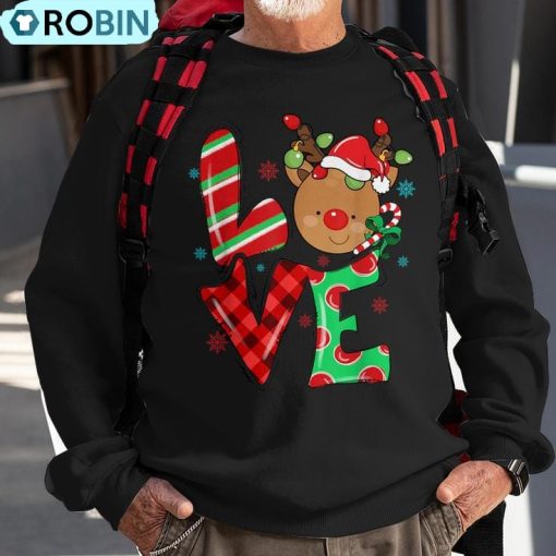 Cute Reindeer Rudolph Red Nose Christmas Xmas Antler Ugly Christmas Sweatshirt