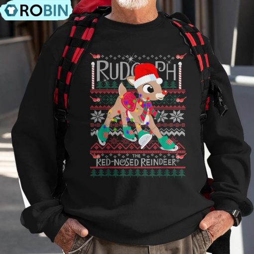 Cute Rudolph The Red Nosed Reindeer Christmas Tree Ugly Christmas Sweatshirt