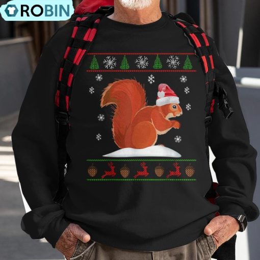 Cute Squirrel Santa’s Hat Ugly Christmas Sweater Xmas Ugly Christmas Sweatshirt